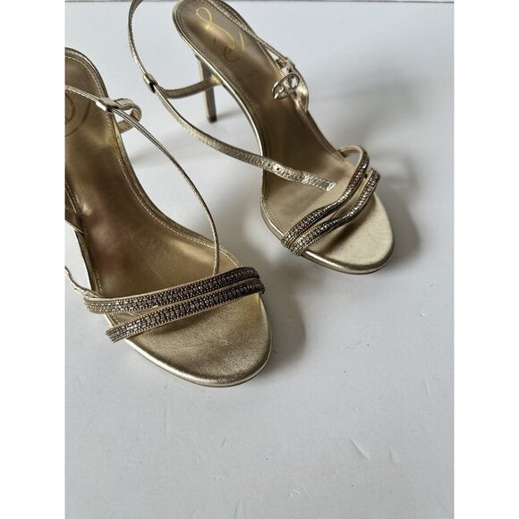 Sam Edelman Daisie Sandals Heels Molten Gold Metallic Leather - Picture 3 of 5